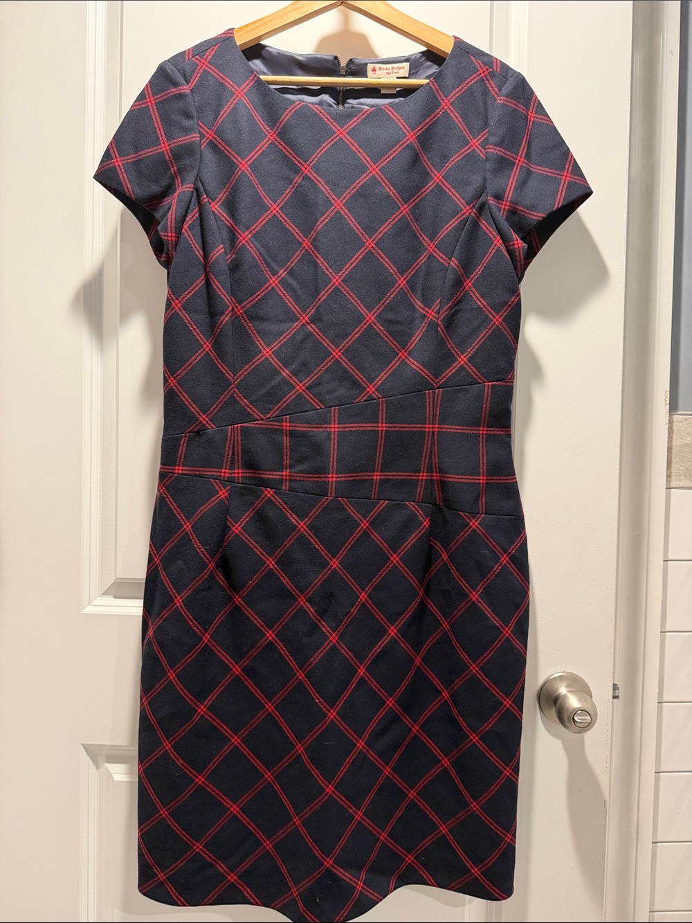 Brooks Brothers Dress Navy with Red Plaid Stripes